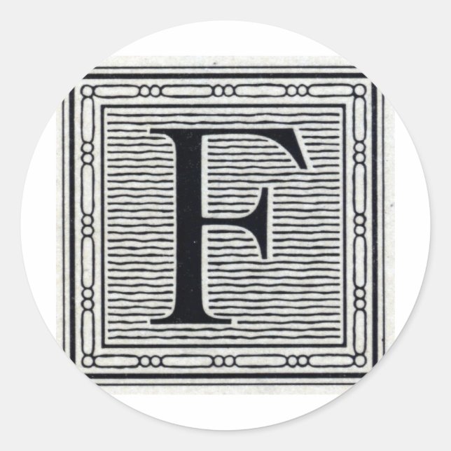Sticker Rond Lettre bloc "F" Woodblock Inital (Devant)