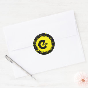 Sticker Rond Lettre C de monogramme personnalisé Nom jaune