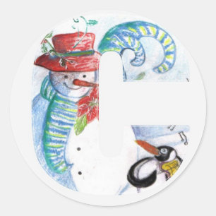 STICKER ROND LETTRE C DE NOËL, MONOGRAM DE LA SÉRÉNADE DE PENGU