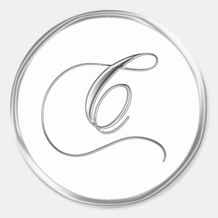 Sticker Rond Lettre C Monogramme Sliver Sur Sceau Mariage Blanc