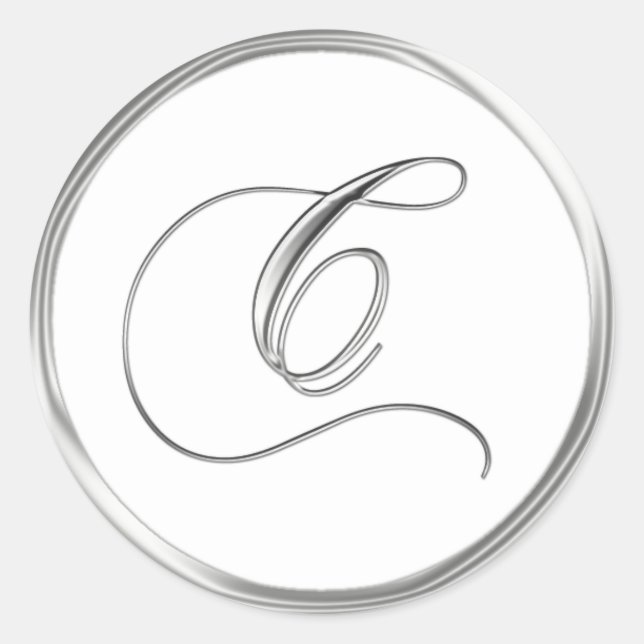 Sticker Rond Lettre C Monogramme Sliver Sur Sceau Mariage Blanc (Devant)