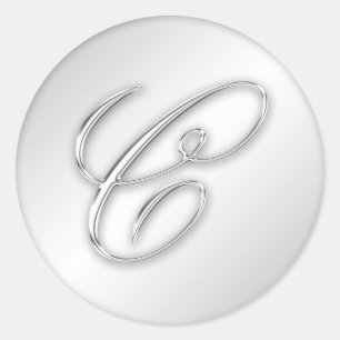 Sticker Rond Lettre C script initial faux argent monogramme fav