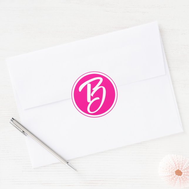 Sticker Rond Lettre calligraphie Barbiecore Rose chaud (Enveloppe)
