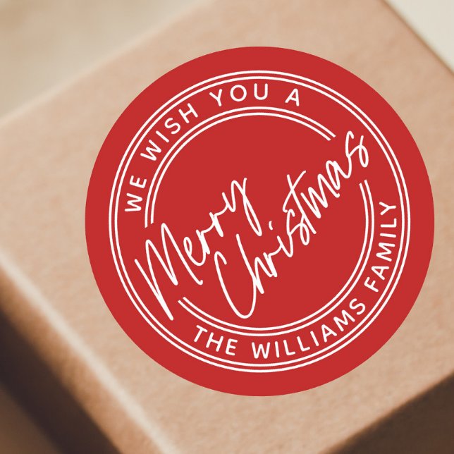 Sticker Rond Lettre calligraphiée Joyeux Noël (Simple hand lettered script merry christmas gift tag.)