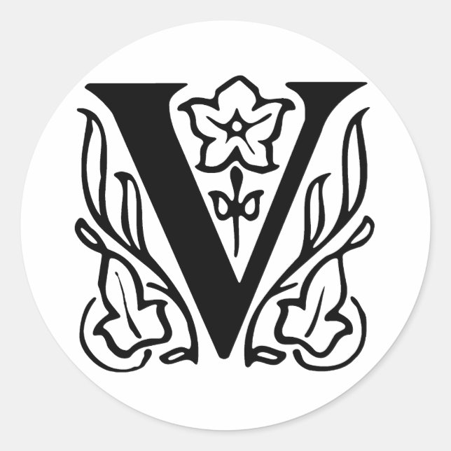 Sticker Rond Lettre chic V (Devant)