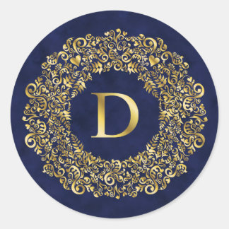 Sticker Rond Lettre D or Damask Pattern