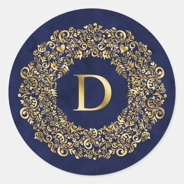Sticker Rond Lettre D or Damask Pattern (Devant)