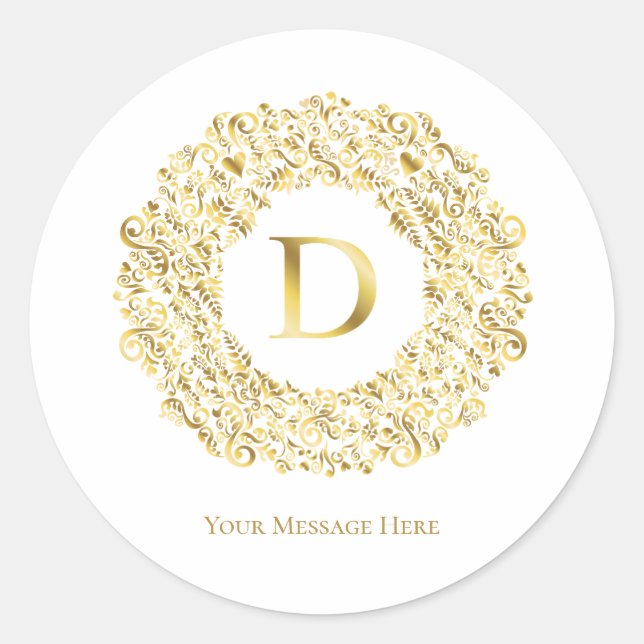Sticker Rond Lettre D or Damask Pattern (Devant)