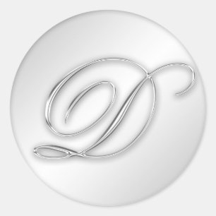 Sticker Rond Lettre D script initial faux argent monogramme fav