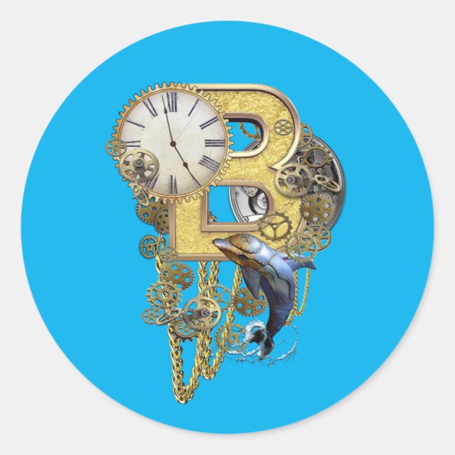 Sticker Rond Lettre d'anniversaire B Steampunk (Devant)