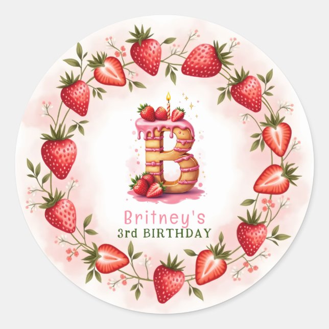 Sticker Rond LETTRE D'ANNIVERSAIRE DE Fraise B Gâteau (Devant)