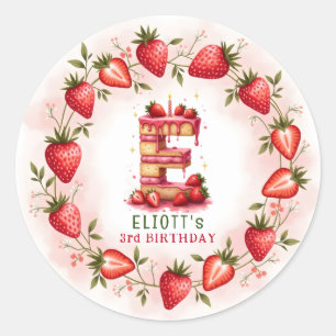 Sticker Rond LETTRE D'ANNIVERSAIRE fraise E Gâteau