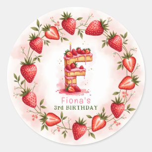 Sticker Rond LETTRE D'ANNIVERSAIRE fraise F Gâteau