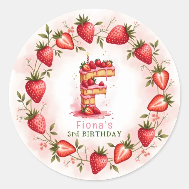 Sticker Rond LETTRE D'ANNIVERSAIRE fraise F Gâteau (Devant)