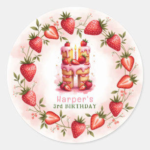 Sticker Rond LETTRE D'ANNIVERSAIRE fraise H Gâteau