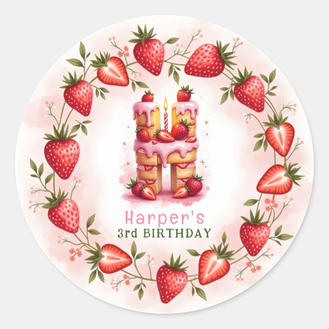 Sticker Rond LETTRE D'ANNIVERSAIRE fraise H Gâteau (Devant)