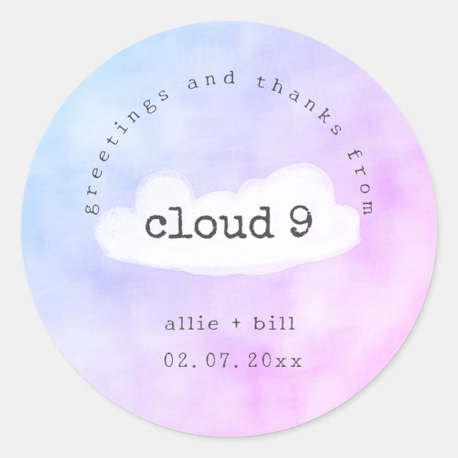 Sticker Rond Lettre de Cloud 9 Fun Wedding shower Merci (Devant)