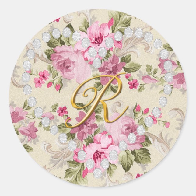 Sticker Rond lettre de coeur de diamant R (Devant)