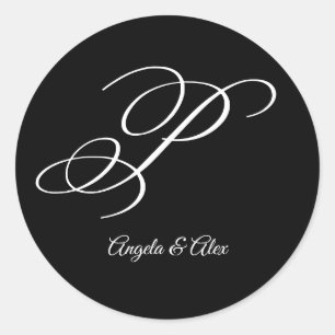 Sticker Rond Lettre de fantaisie mariage P Monogramme