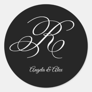 Sticker Rond Lettre de fantaisie mariage R Monogramme