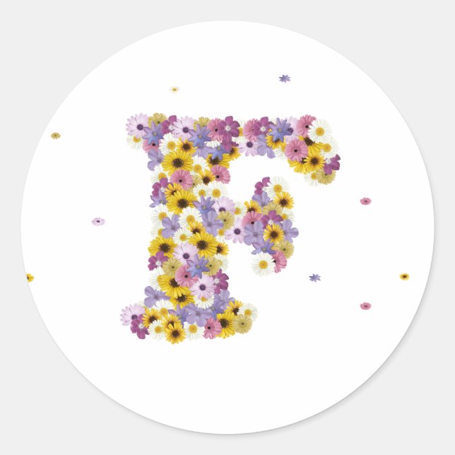 Sticker Rond Lettre de fleurs F (Devant)