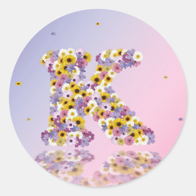 Sticker Rond Lettre de fleurs K (Devant)