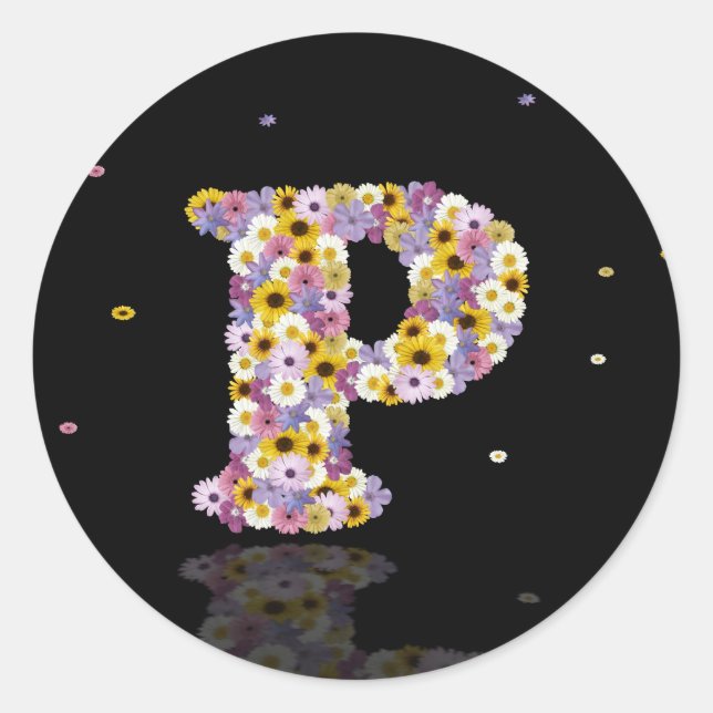 Sticker Rond Lettre de fleurs P (Devant)