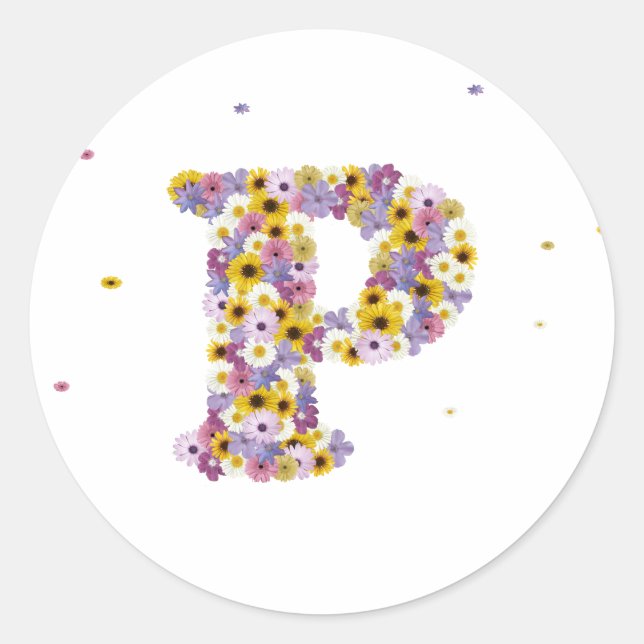Sticker Rond Lettre de fleurs P (Devant)