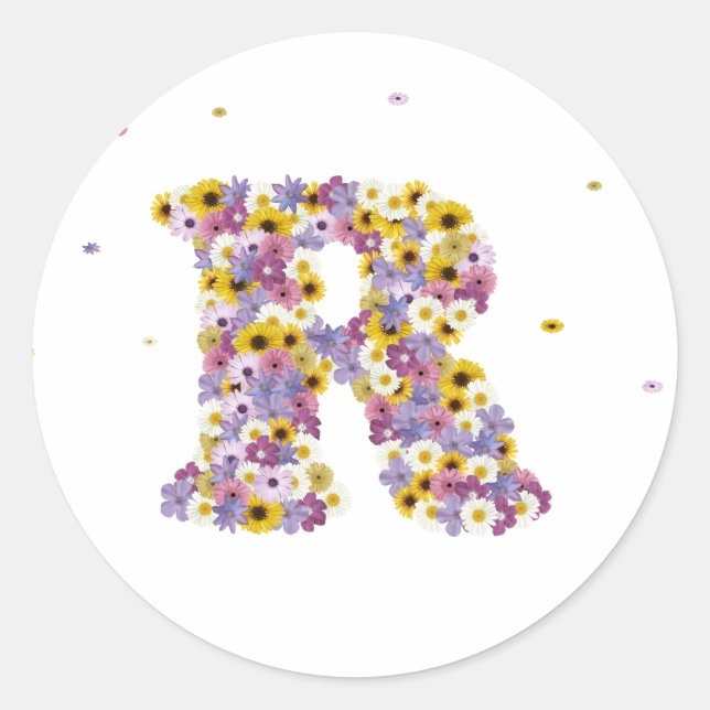 Sticker Rond Lettre de fleurs R (Devant)