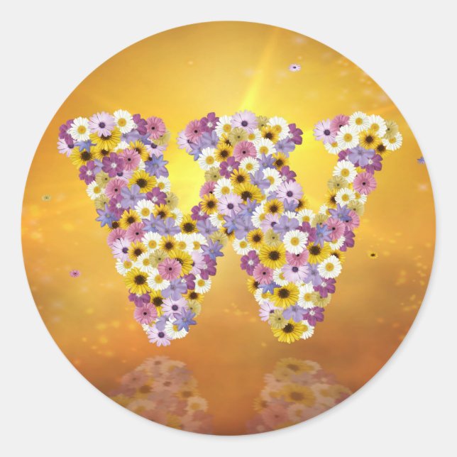Sticker Rond Lettre de fleurs W (Devant)