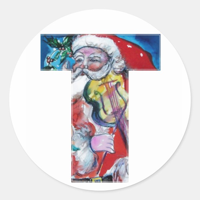 STICKER ROND LETTRE DE NOËL / PÈRE NOËL AVEC MONOGRAM DE VIOLON (Devant)