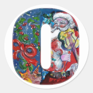 STICKER ROND LETTRE DE NOËL / PÈRE NOËL AVEC MONOGRAMME DE VIOL