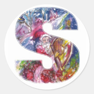 STICKER ROND LETTRE DE NOËL / PÈRE NOËL JOUER AU HARP
