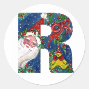STICKER ROND LETTRE DE NOËL / SANTA CLAUS AVEC RIBBON ROUGE