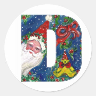 STICKER ROND LETTRE DE NOËL / SANTA CLAUS AVEC RIBBON ROUGE