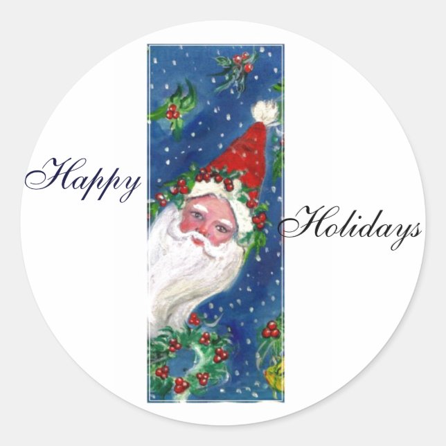 STICKER ROND LETTRE DE NOËL / SANTA CLAUS AVEC RIBBON ROUGE (Devant)