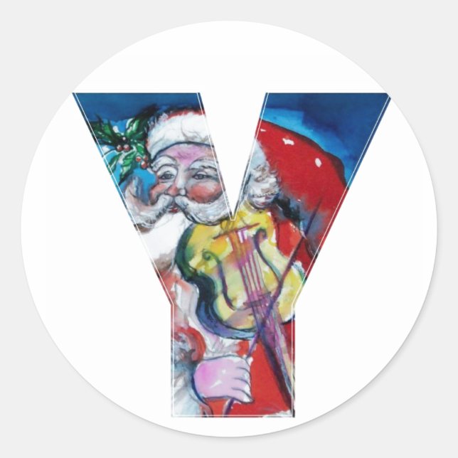 STICKER ROND LETTRE DE NOËL Y / PÈRE NOËL AVEC MONOGRAM DE VIOL (Devant)