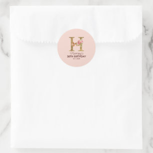 Sticker Rond Lettre de nom personnalisée H Roses roses blush or