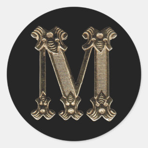 Sticker Rond Lettre d'or M Initial ou Monogramme en noir