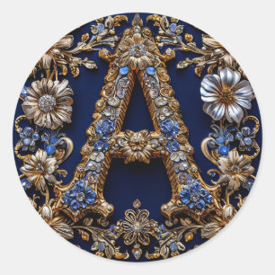 Sticker Rond Lettre dorée "A" Cadeau personnalisé, Romantique