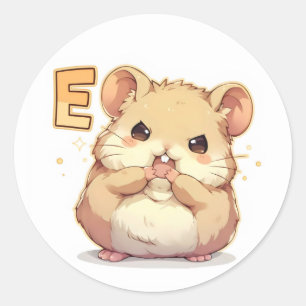 Sticker Rond Lettre E Anime Cute Animal