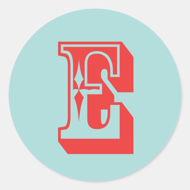 Sticker Rond Lettre E style carnaval monogramme première faveur (Devant)