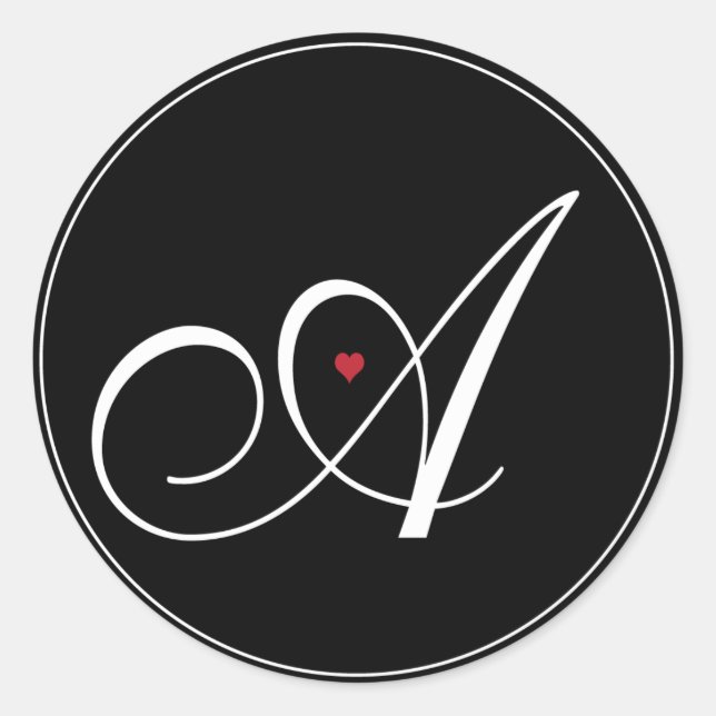 Sticker Rond Lettre élégante A de monogramme avec le coeur (Devant)