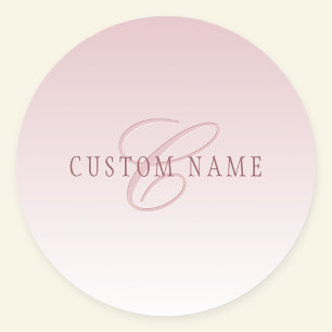 Sticker Rond Lettre Élégante & Monogramme   Rose Ombré