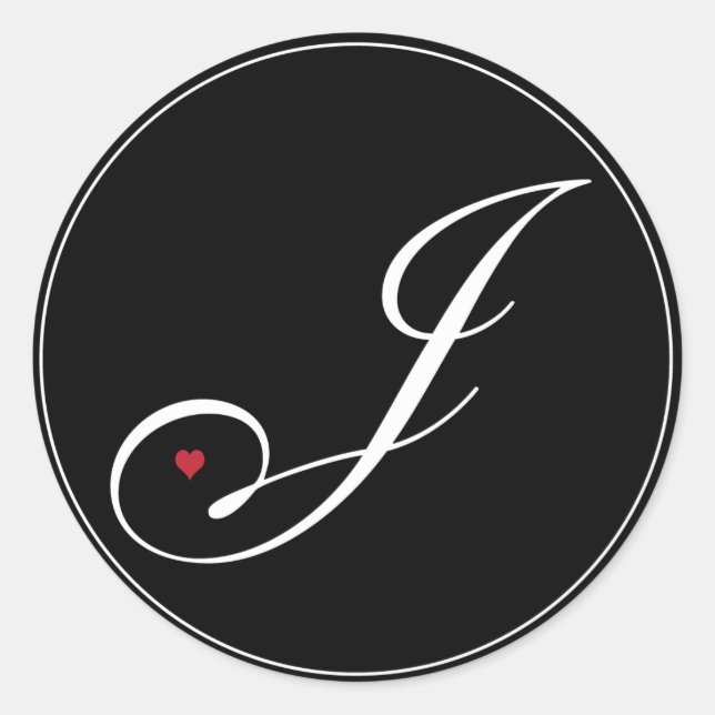 Sticker Rond LETTRE Élégante MONOGRAPHIQUE J AU COEUR (Devant)