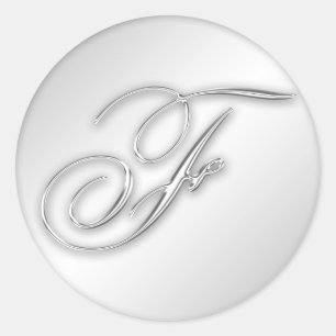 Sticker Rond Lettre F script initial faux argent monogramme fav