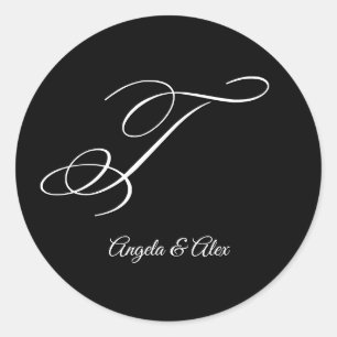 Sticker Rond Lettre fantaisie de calligraphie mariage T Monogra