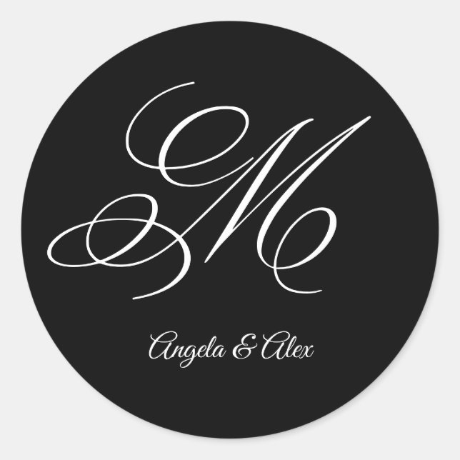 Sticker Rond Lettre fantaisie mariage M Monogramme (Devant)