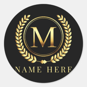 Sticker Rond Lettre florale M initiale monogramme personnalisée