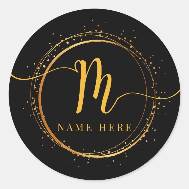 Sticker Rond Lettre florale M initiale monogramme personnalisée (Devant)